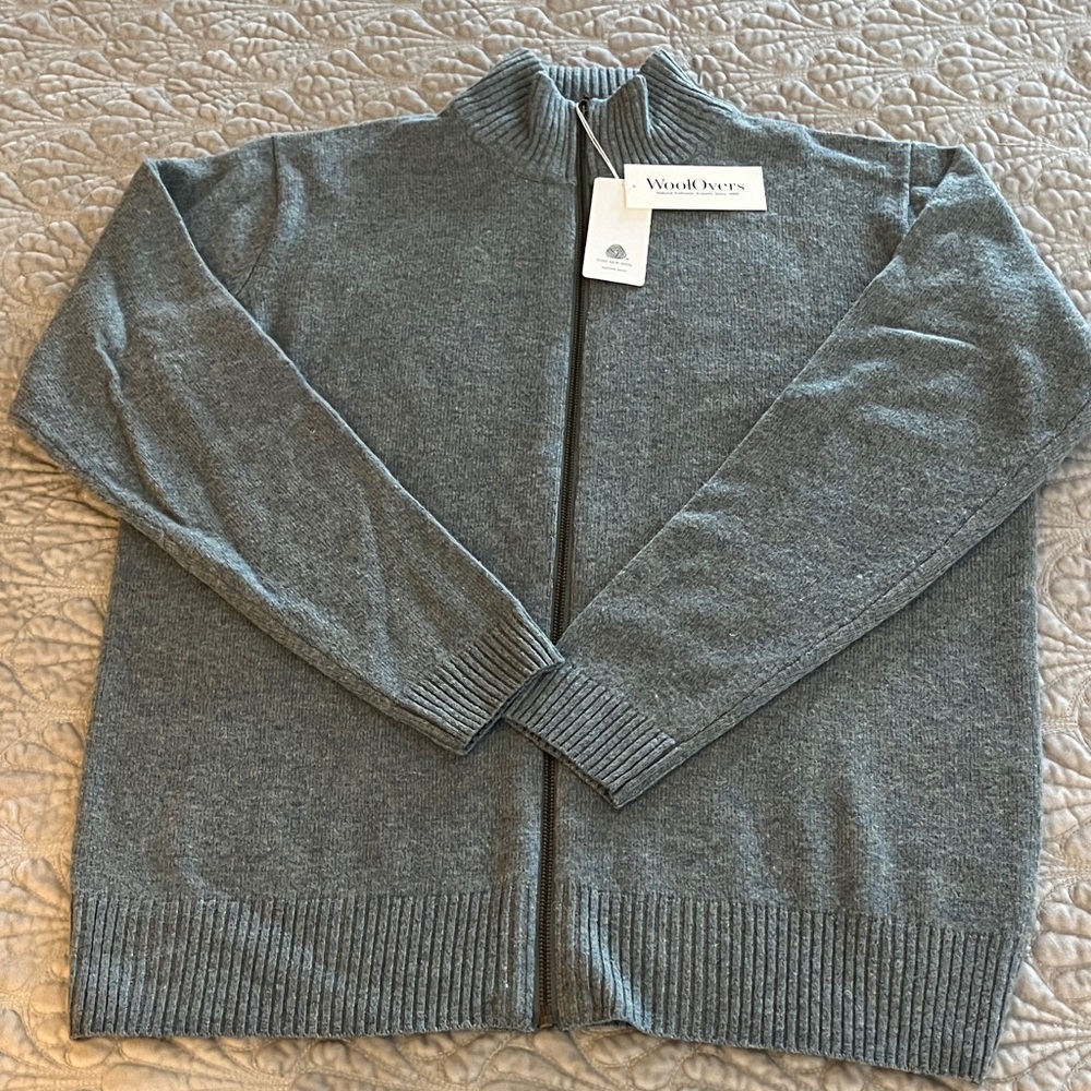 WoolOvers BlueGray Heather Zip Up Sweater